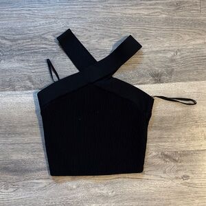 Babaton Black Cross-Strap Crop Top